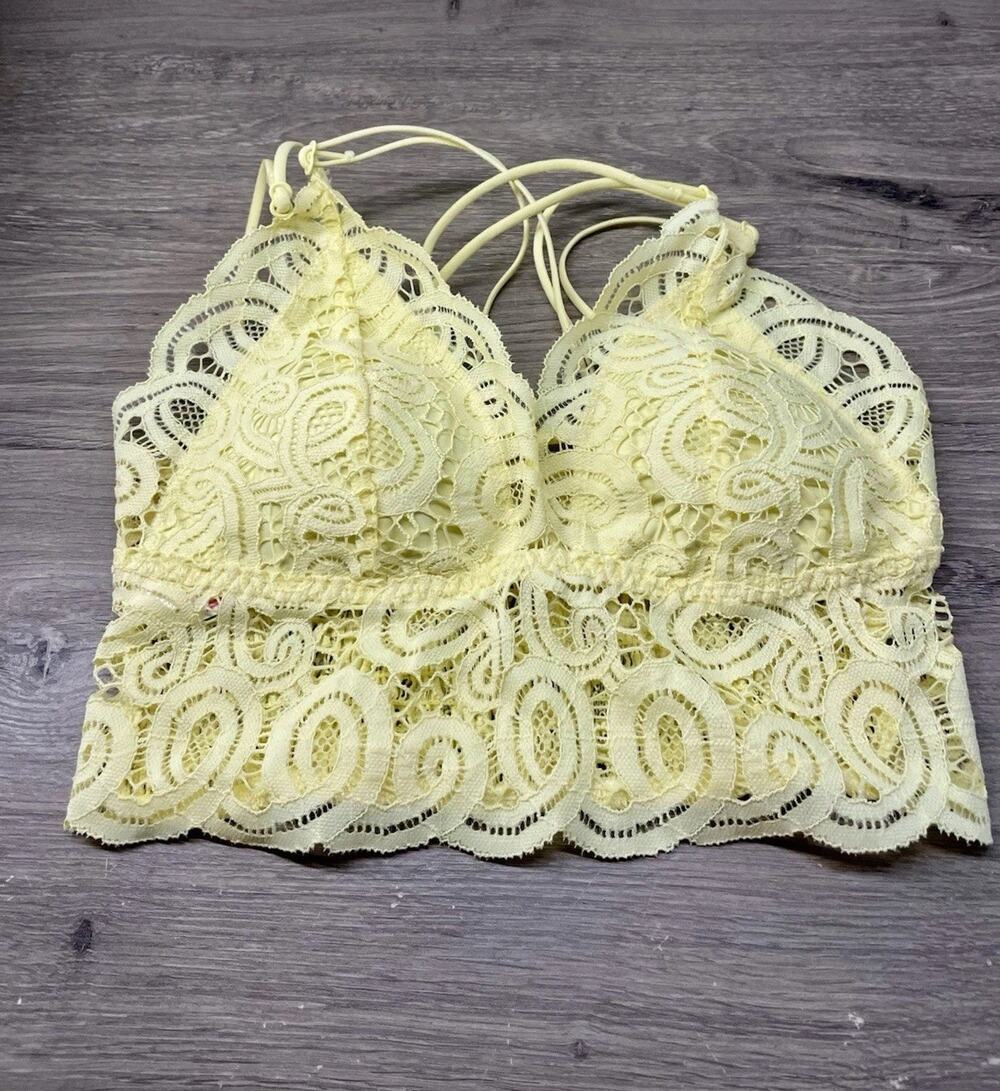 Victoria's Secret PINK Yellow Lace Bralette XS Racerback Scalloped Longline
